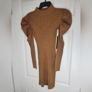 Almost Famous Women's Below Knee Dress Mocha Size Medium Long Sleeve